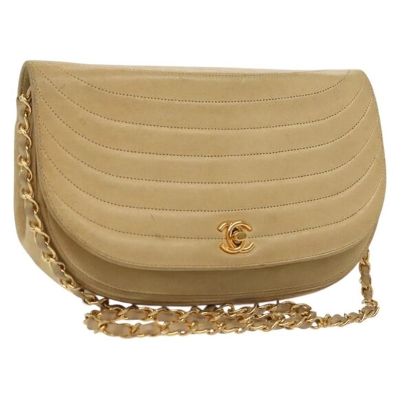CHANEL Chain Shoulder Bag Lamb Skin Beige Gold CC Auth bs28499 - Picture 1 of 16